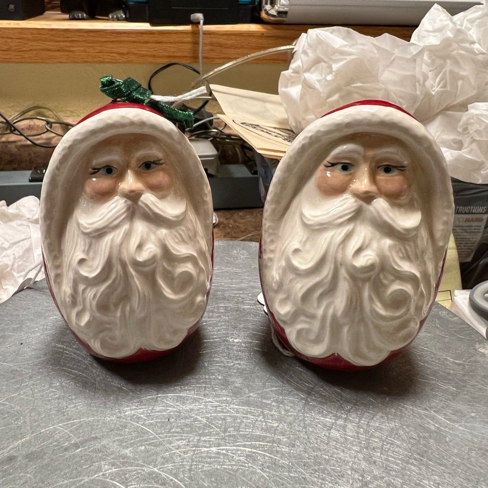 Set of 2 4” Handmade Ceramic Christmas Santa Figurines